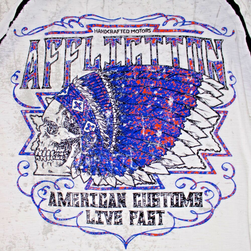 Affliction Native American Customs Live Fast White Long Sleeve T-Shirt Men Sz. M